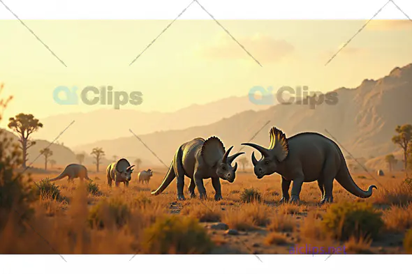 Triceratops Herd in Prehistoric Desert
