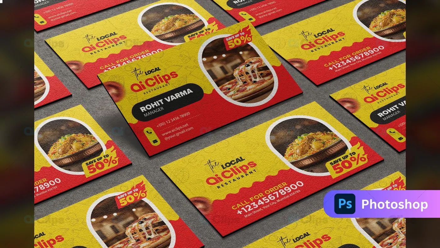 Elegant Restaurant Business Card Photoshop PSD Template | AIClips