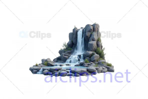 Realistic 3D Waterfall Scene with Rocks and Greenery