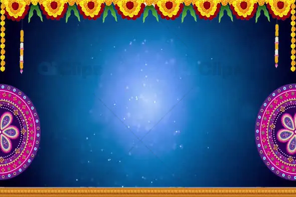 Festive Marigold Garland and Rangoli on Blue Background - Celebration Motion Graphic