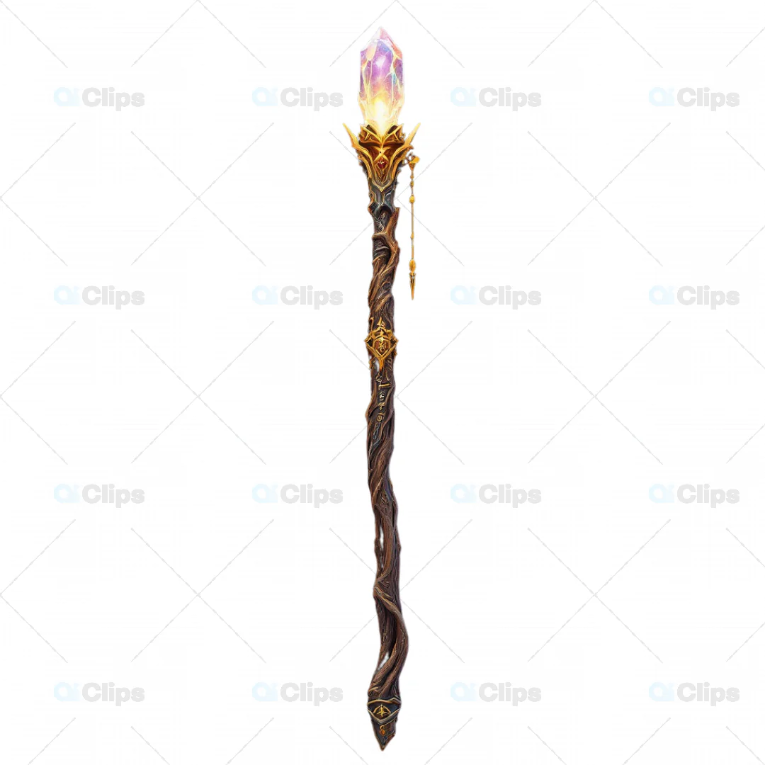 Enchanted Crystal Staff with Golden Inlays - 3D Fantasy Model