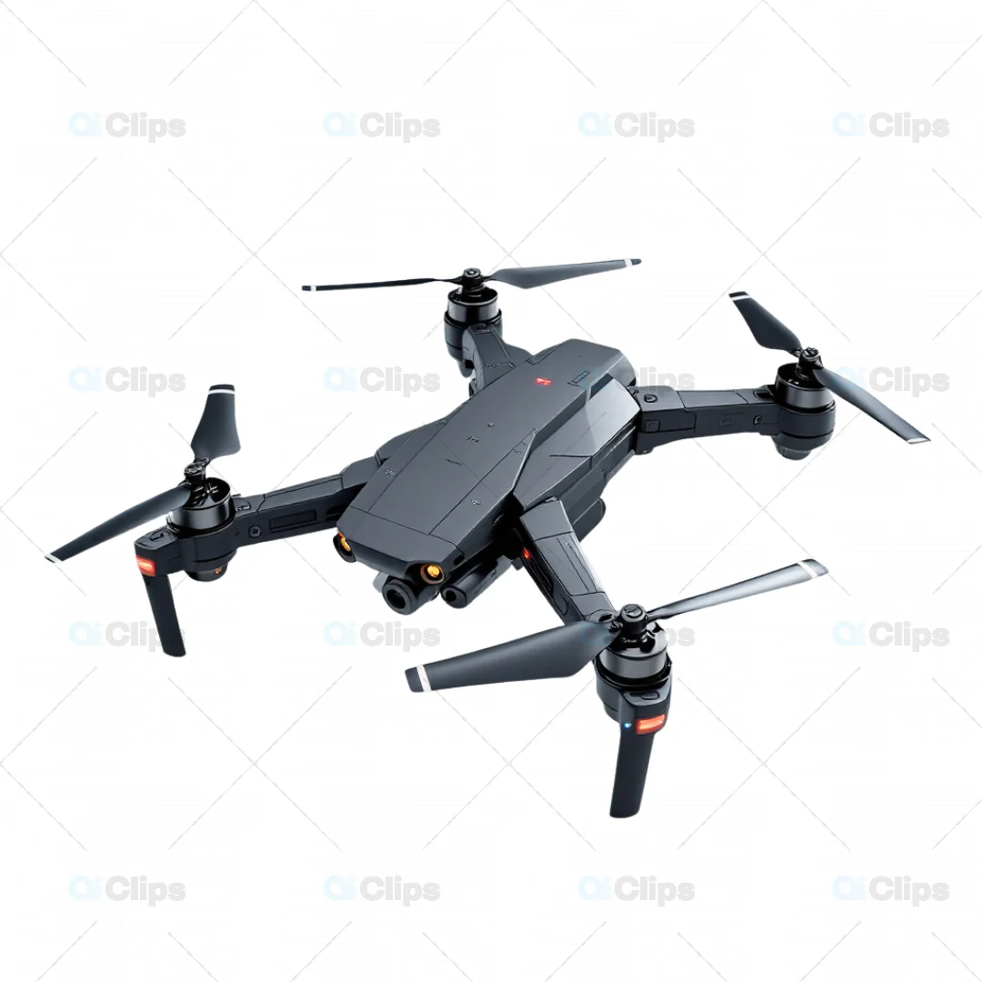 Sleek 3D Black Drone with LED Indicators and Dual Camera