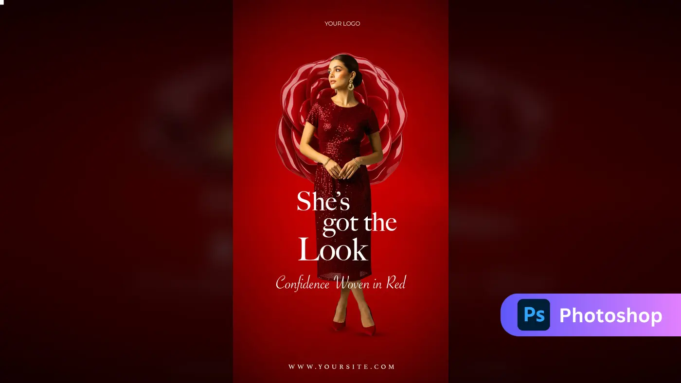 Glamorous Red Dress Fashion Promo Template