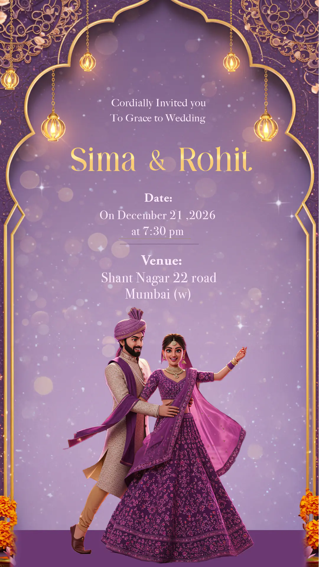 Royal Purple 3D Indian Wedding Invitation Template