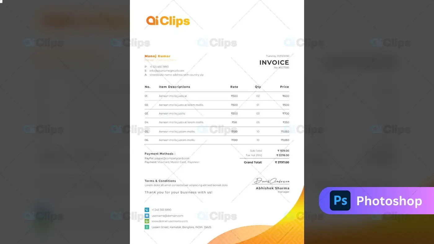 Modern Corporate Invoice Template with Orange Wave Design