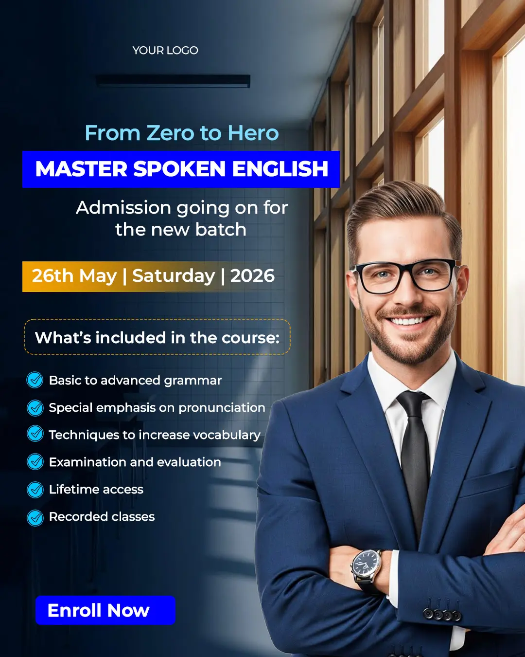 Spoken English Course Social Media Ad Template