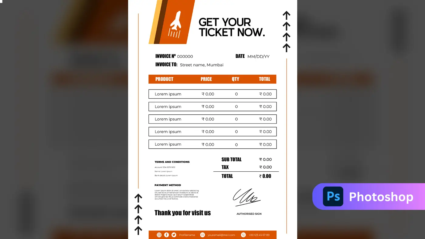 Orange Event Ticket Invoice Template