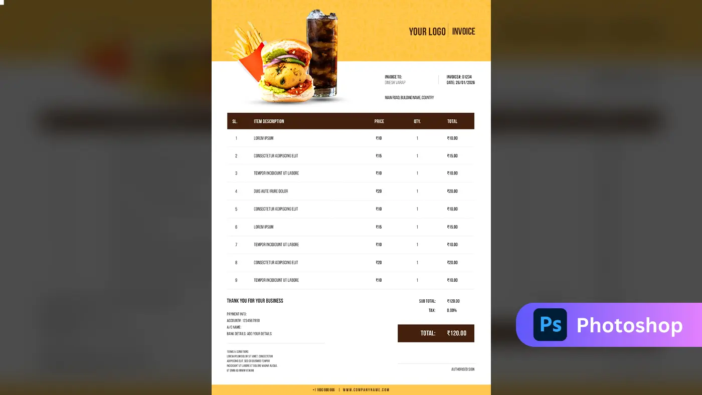 Fast Food Restaurant Invoice Template