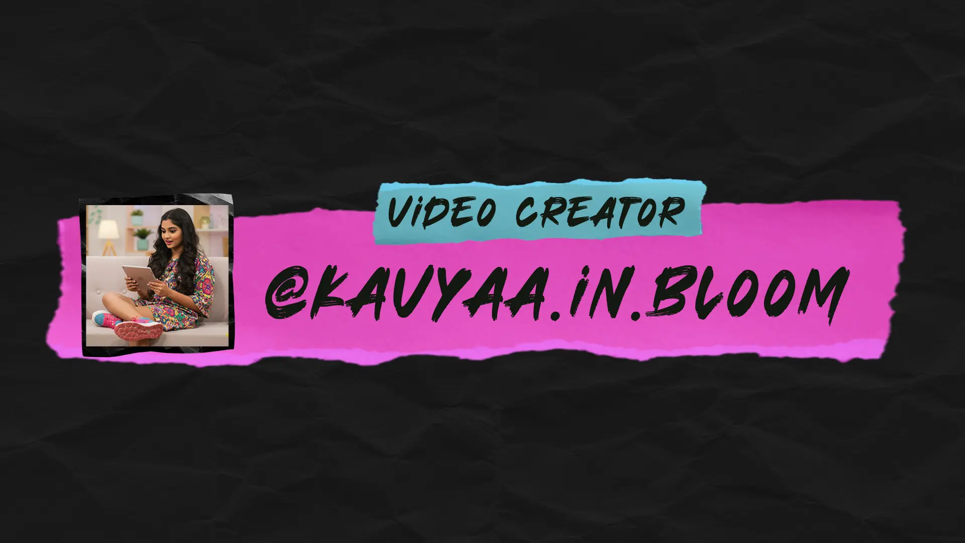 Pink & Blue Ripped Paper  Video Creator Social Media Handle  Template