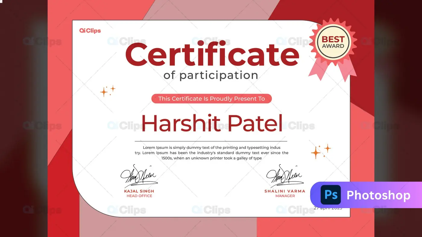 Modern Red and White Certificate of Participation Template