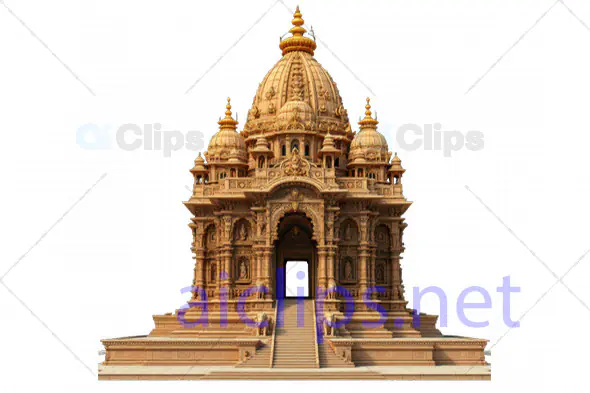 Grand 3D Indian Temple Model with Central Dome and Ornate Stone Carvings