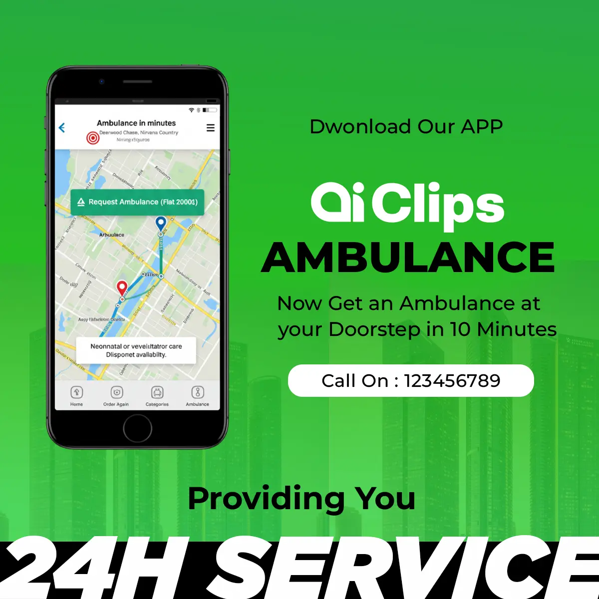 Emergency Ambulance App Mockup Photoshop Template