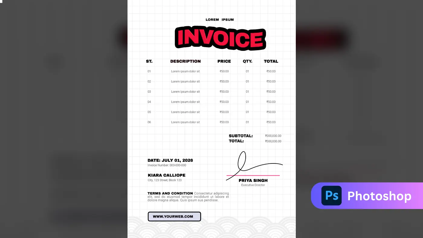 Bold Red Invoice Template with Grid Background