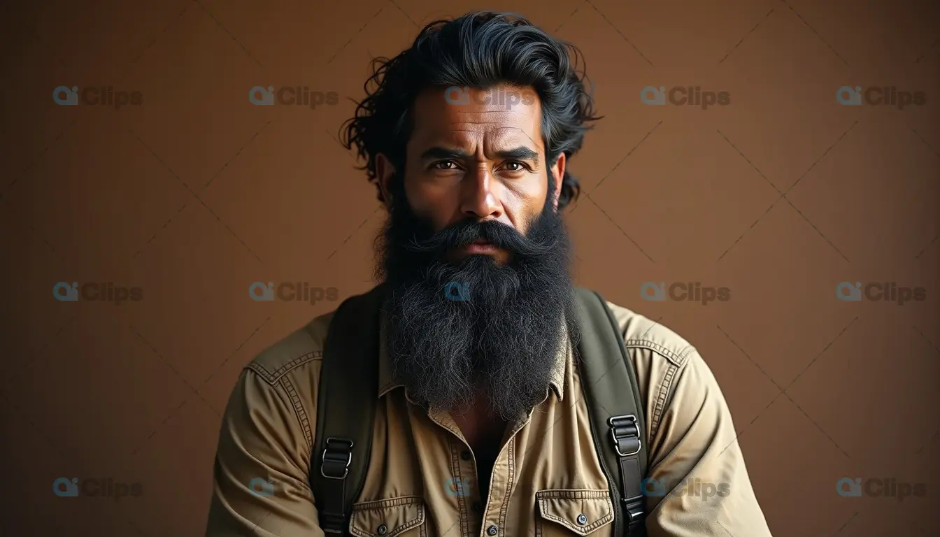 Portrait of a Bearded Man with Backpack