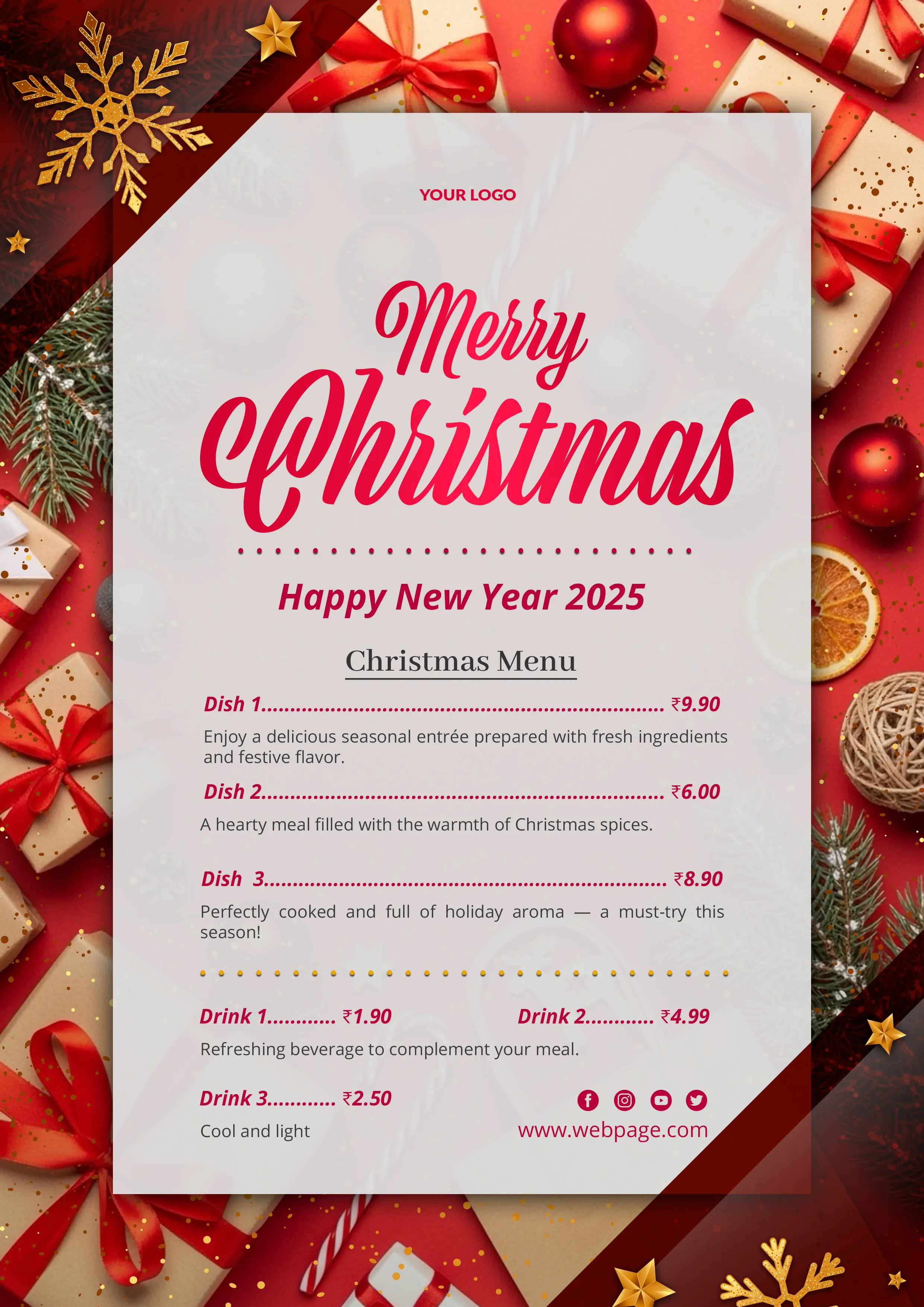 Festive Christmas 2025 Restaurant Menu Template