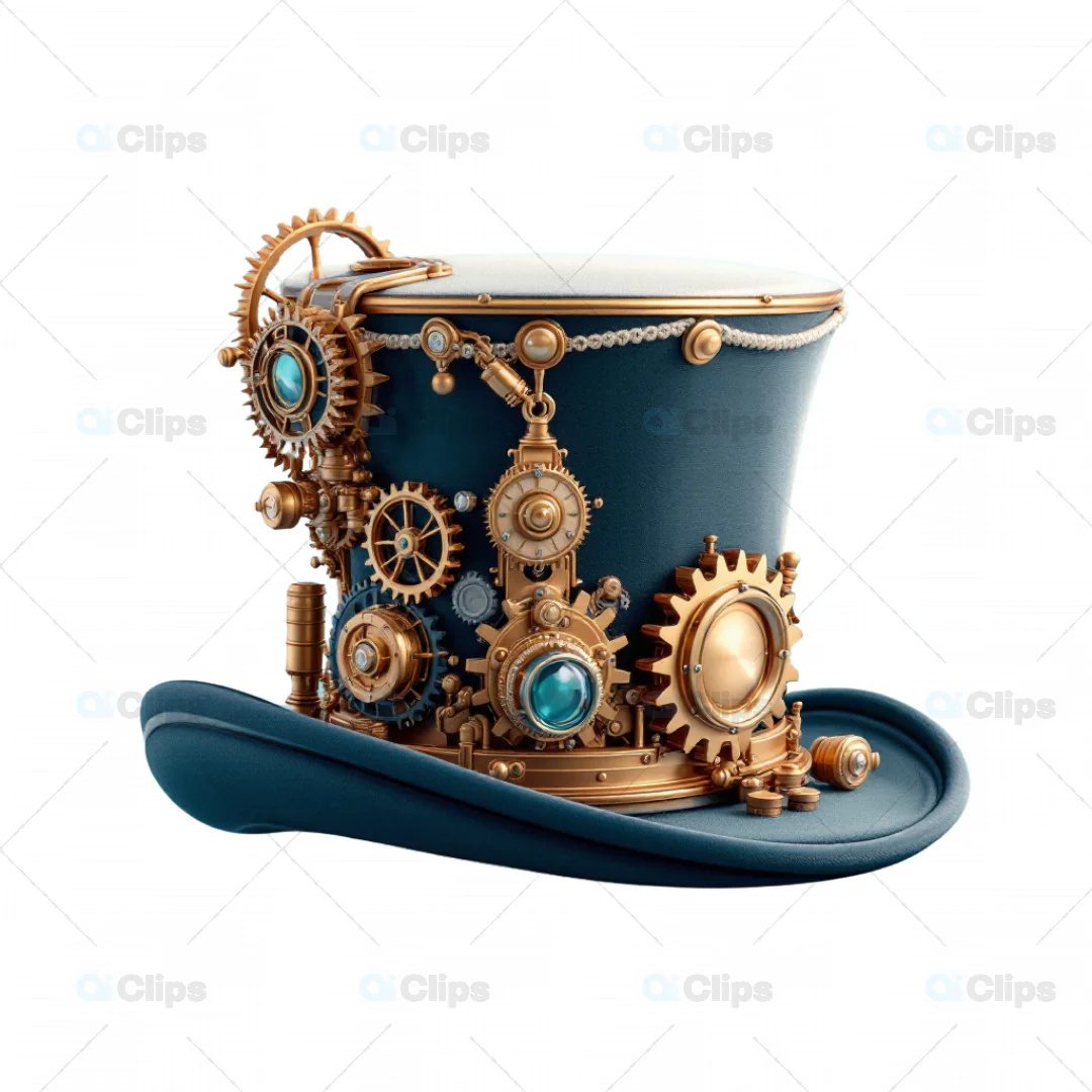 Stylish Steampunk Top Hat 3D Model with Brass Gears