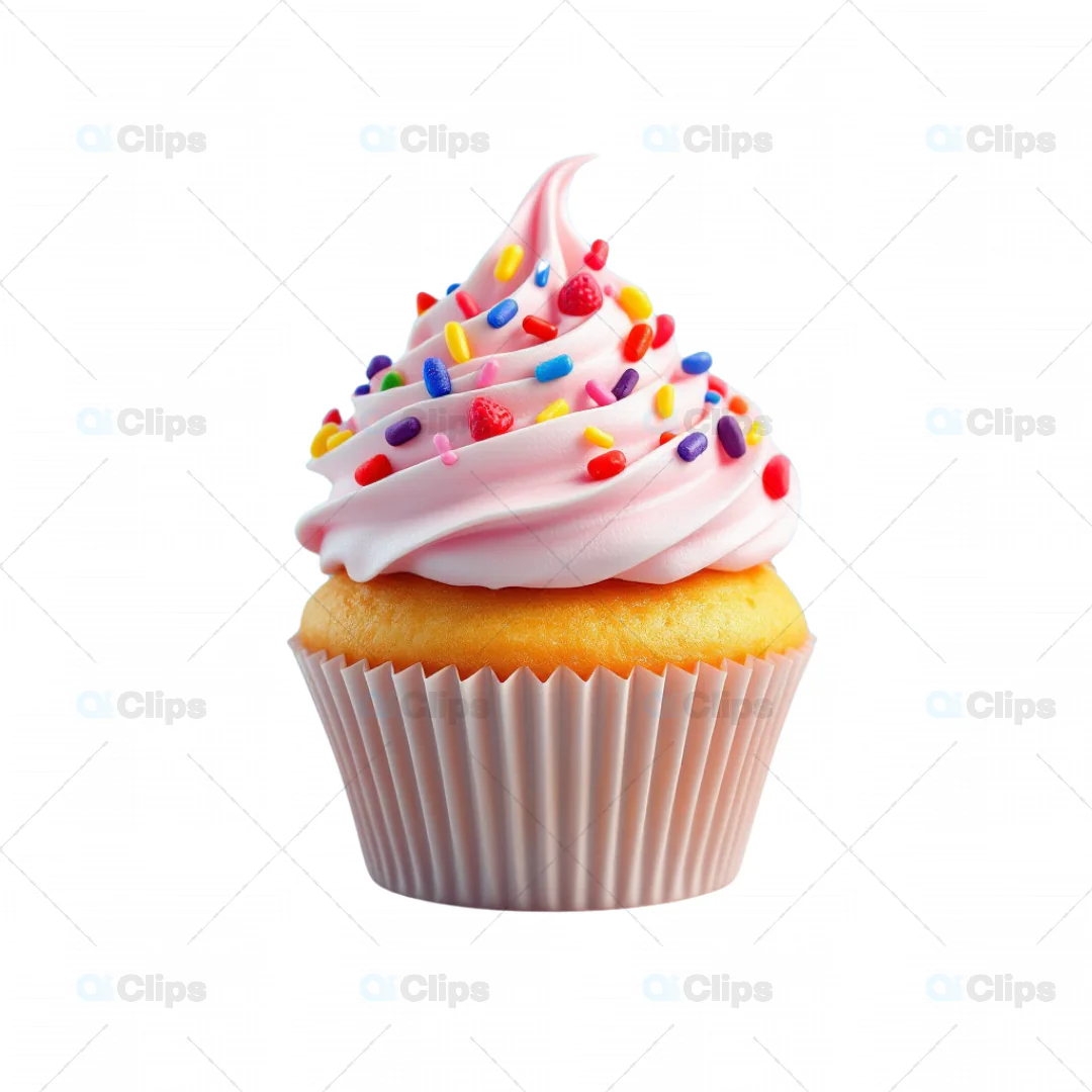 Pink Frosted Cupcake with Colorful Sprinkles 3D Model