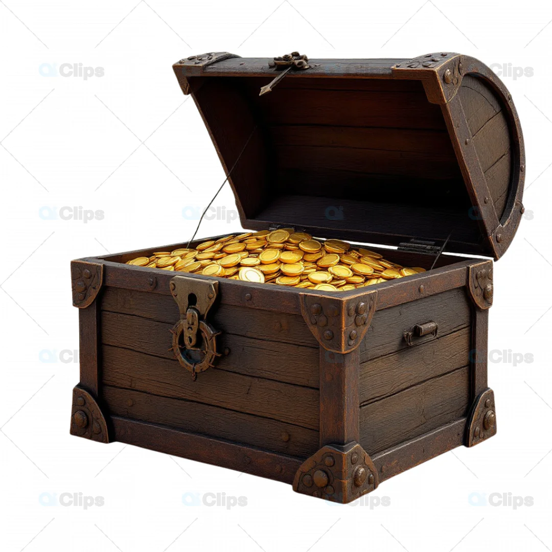 Ancient Treasure Chest Filled with Gold Coins - 3D Model
