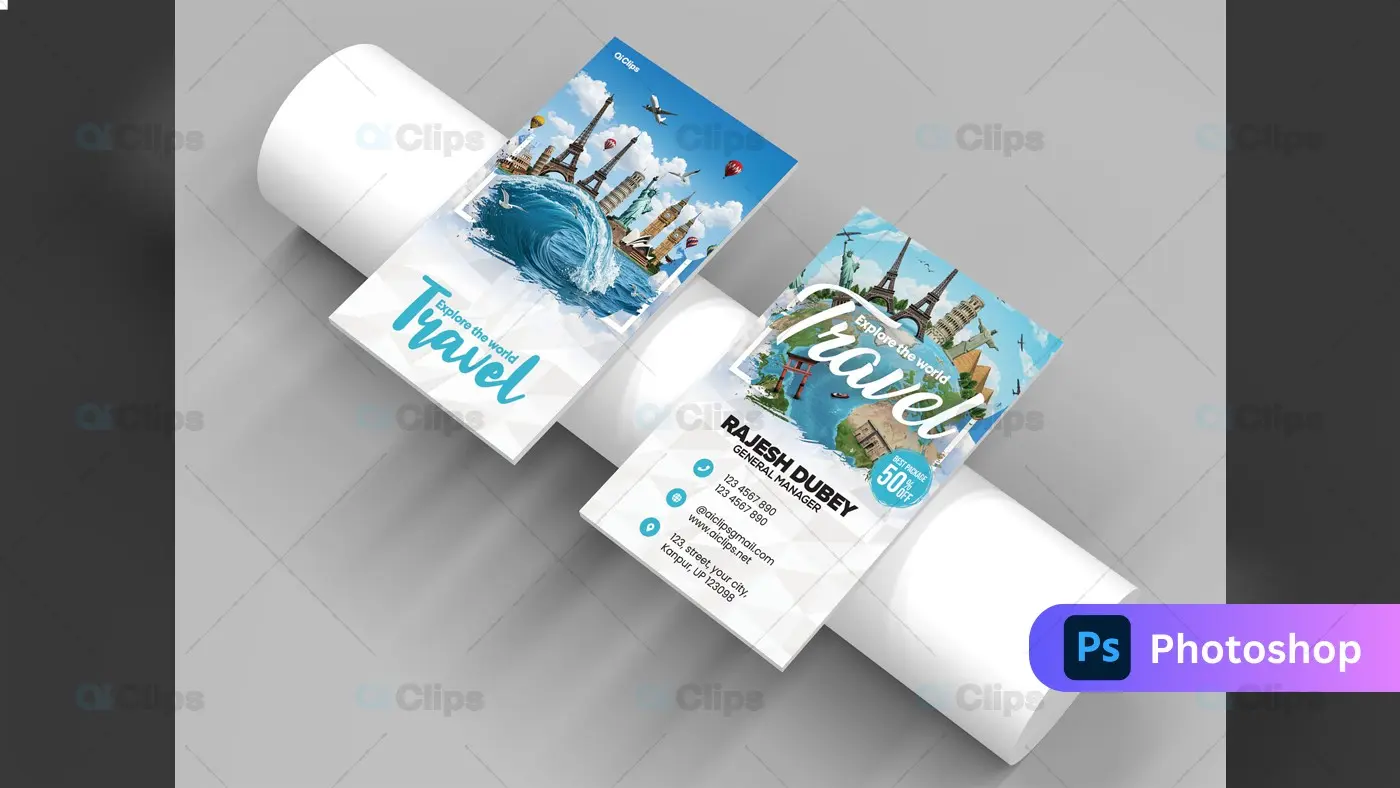 Travel and Tourism Business Card Photoshop PSD Template | AIClips