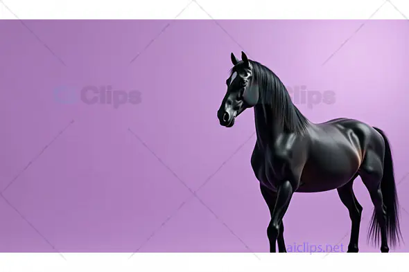 Elegant Black Horse Against Lavender Background