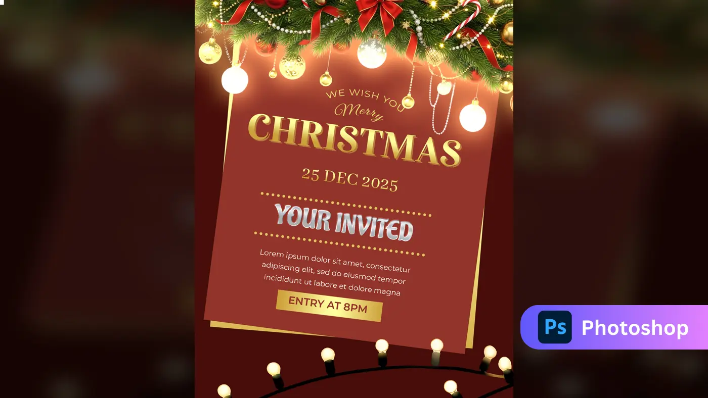 Crimson Gold Christmas Party Invitation Template