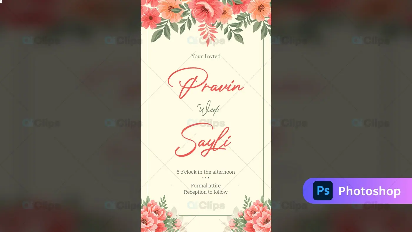 Elegant Floral Wedding Invitation Template with Coral Blooms