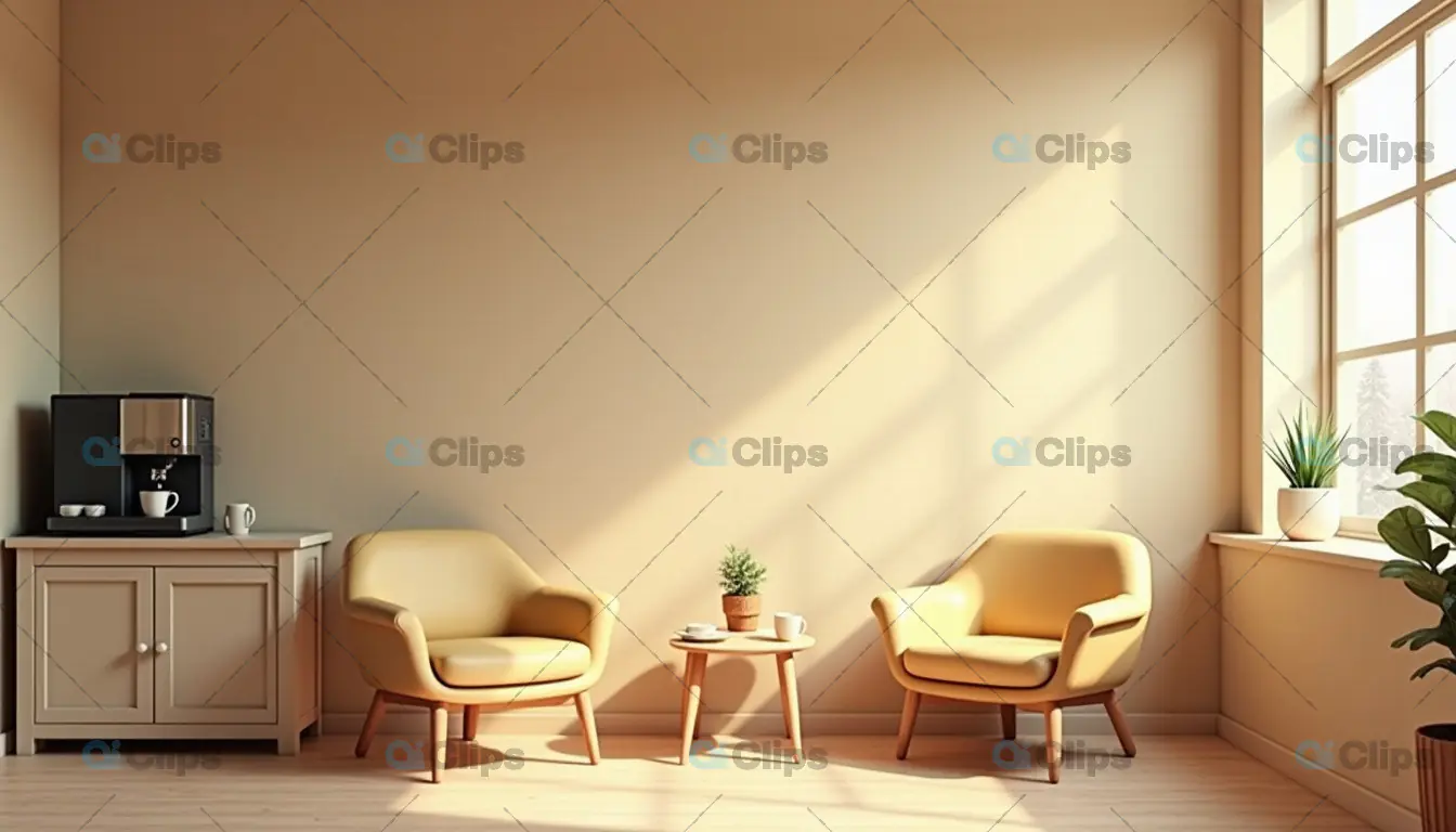 Modern Minimalist Coffee Corner with Sunlit Seating