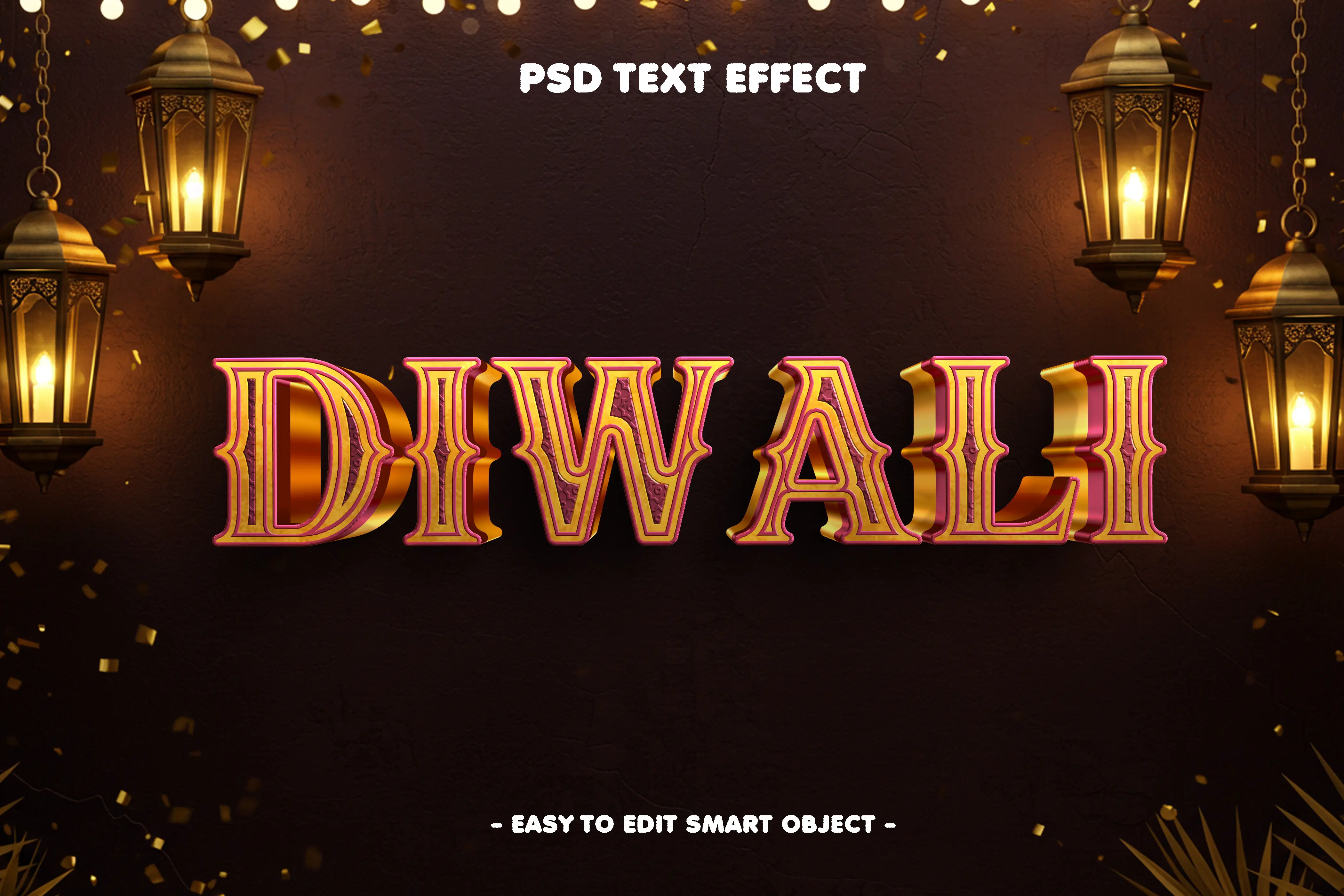 Elegant Diwali Title Text PSD Template