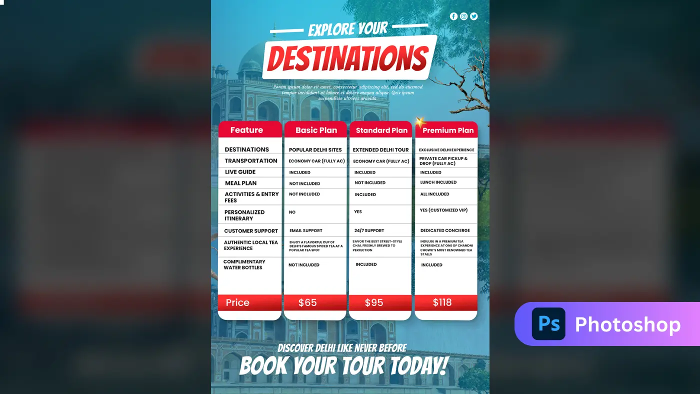 Delhi Travel Tour Package Pricing Template