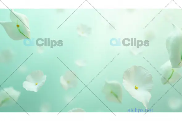 Floating White Petals on Mint Background