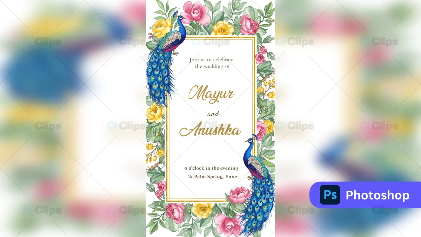 Peacock Wedding Invitation PSD Template