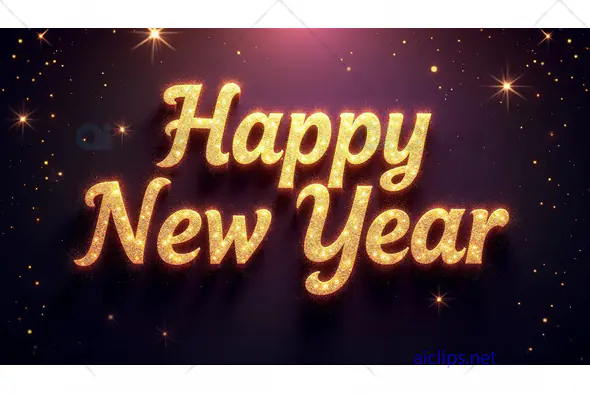 Elegant Golden "Happy New Year" Typography with Sparkling Stars