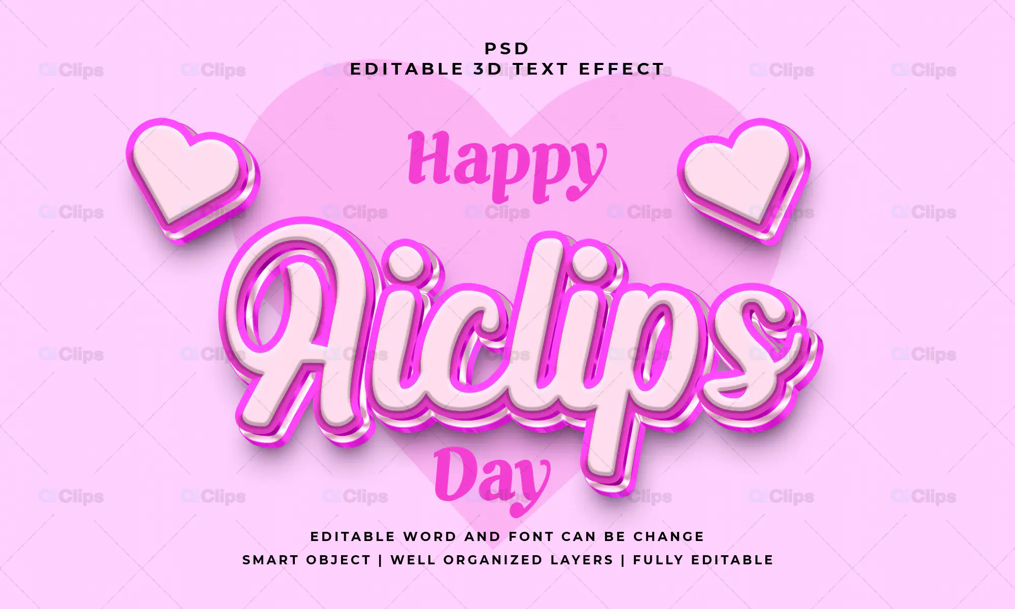 Happy Hearts 3D Text Effect PSD