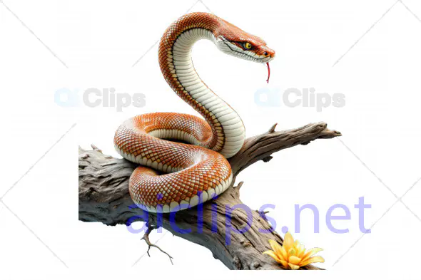Vibrant 3D Snake on Branch with Flower Detail