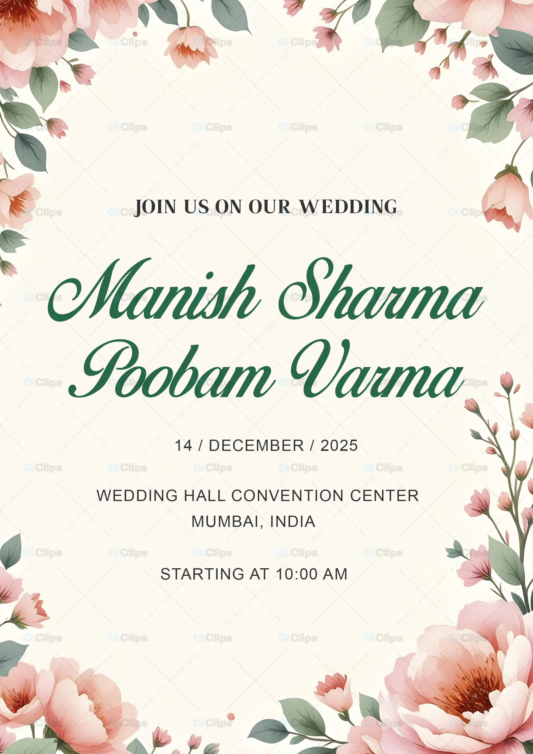 Floral Wedding Invitation  Template