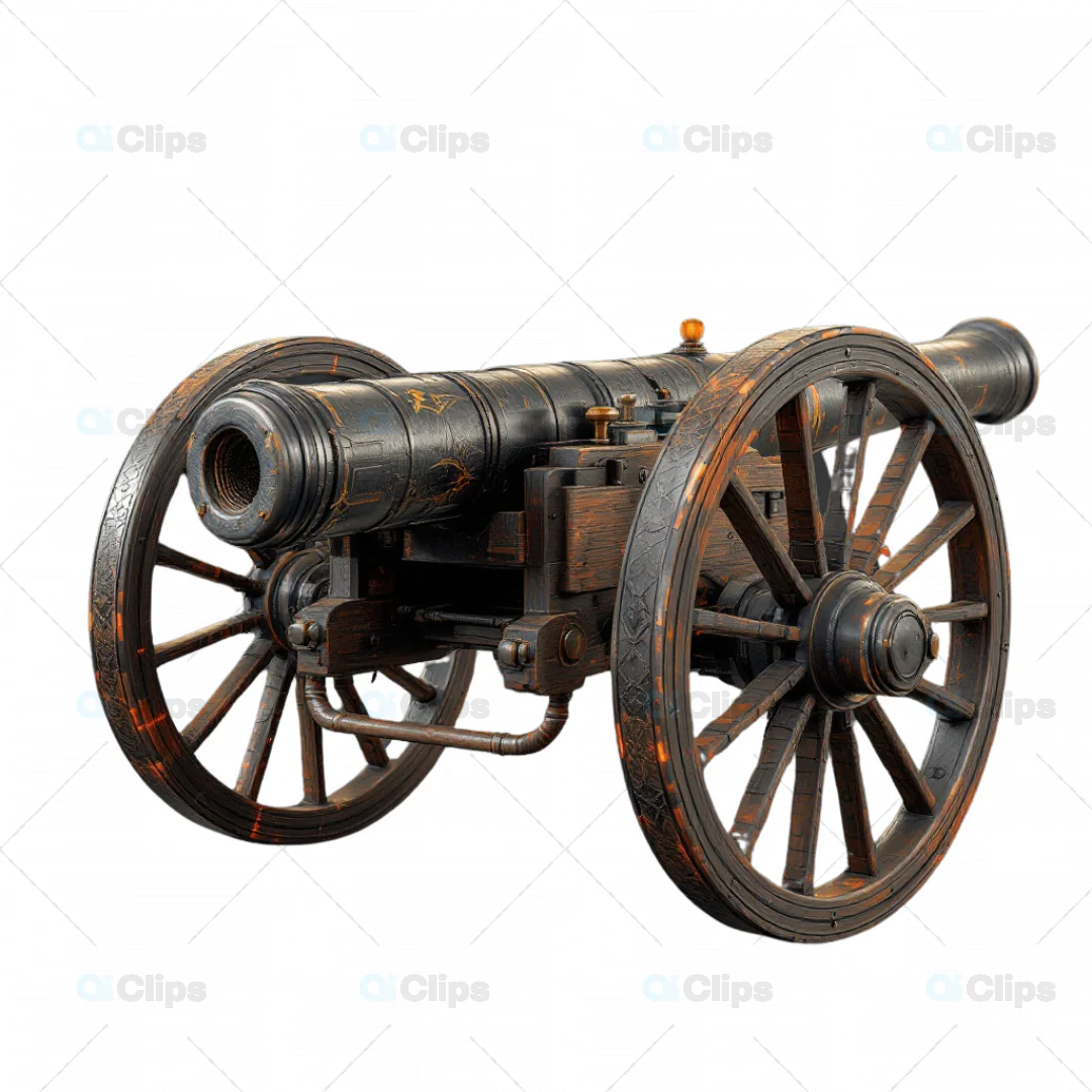 Ornate Antique Cannon 3D Model with Decorative Wooden Carriage