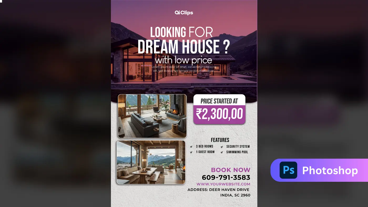 Modern Dream House Photoshop Template for Real Estate Ads