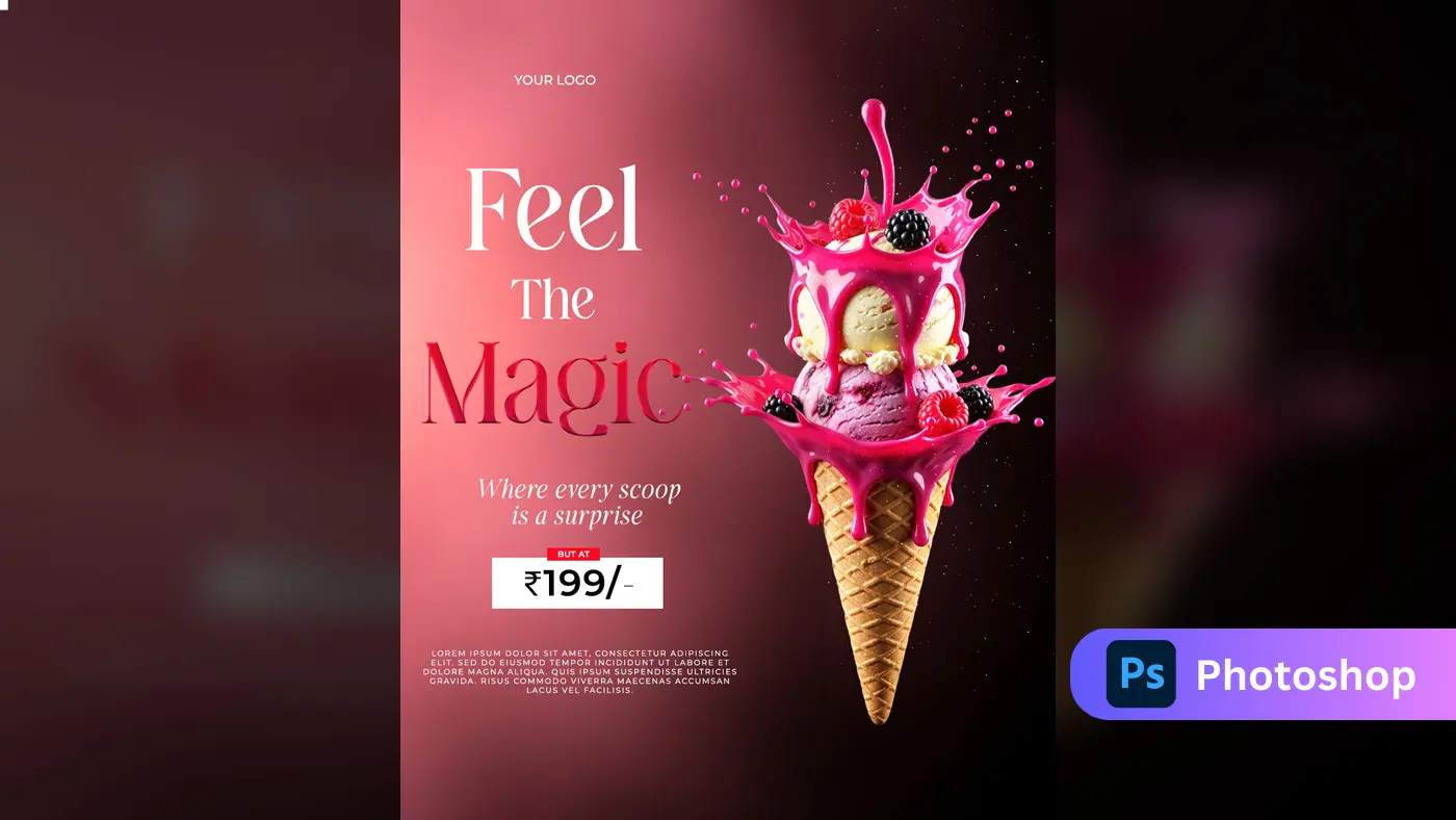 Berry Splash Ice Cream Advertisement Template