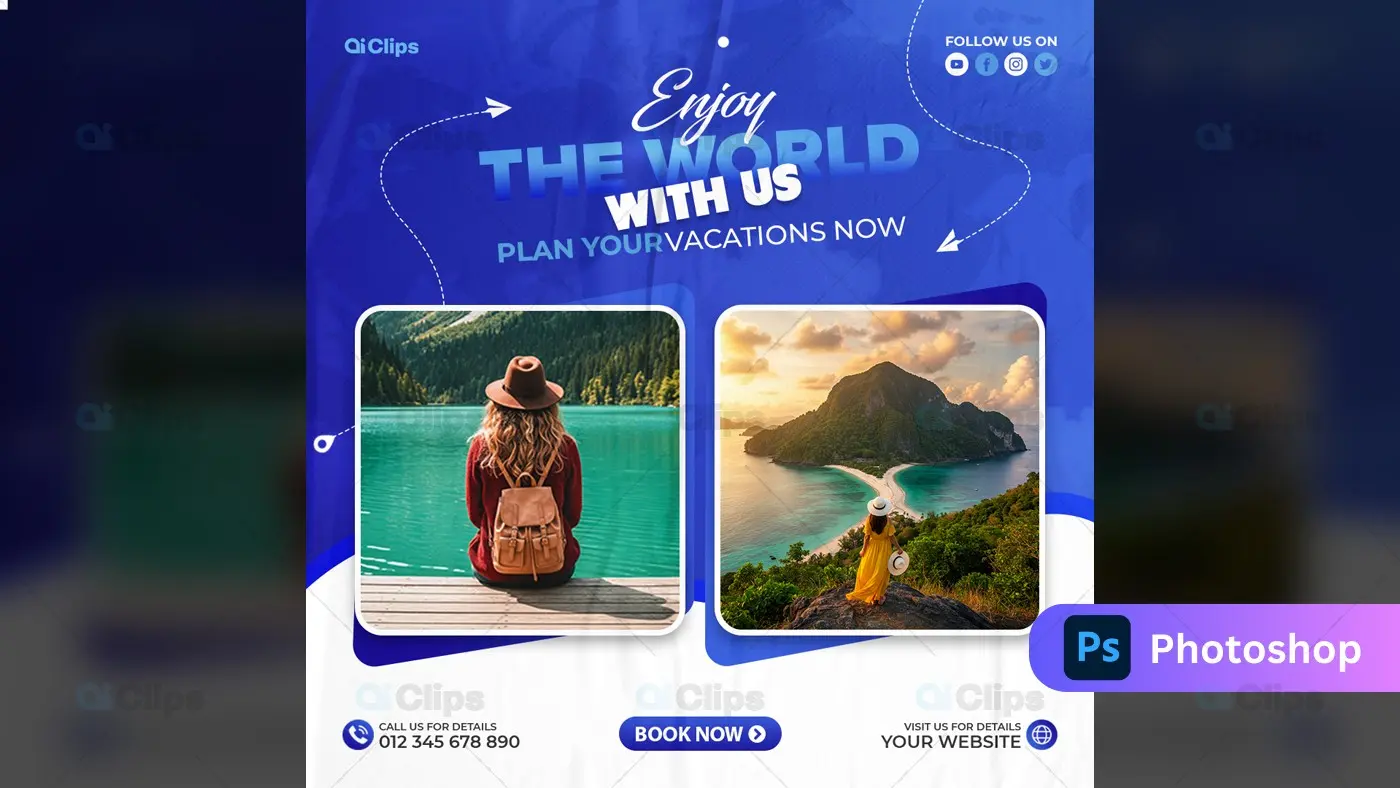 Travel Agency Social Media Template with Vacation Photos
