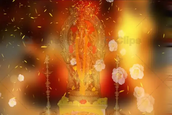 Lord Ganesha in Golden Temple with Glowing Light and Floating Flowers Animation