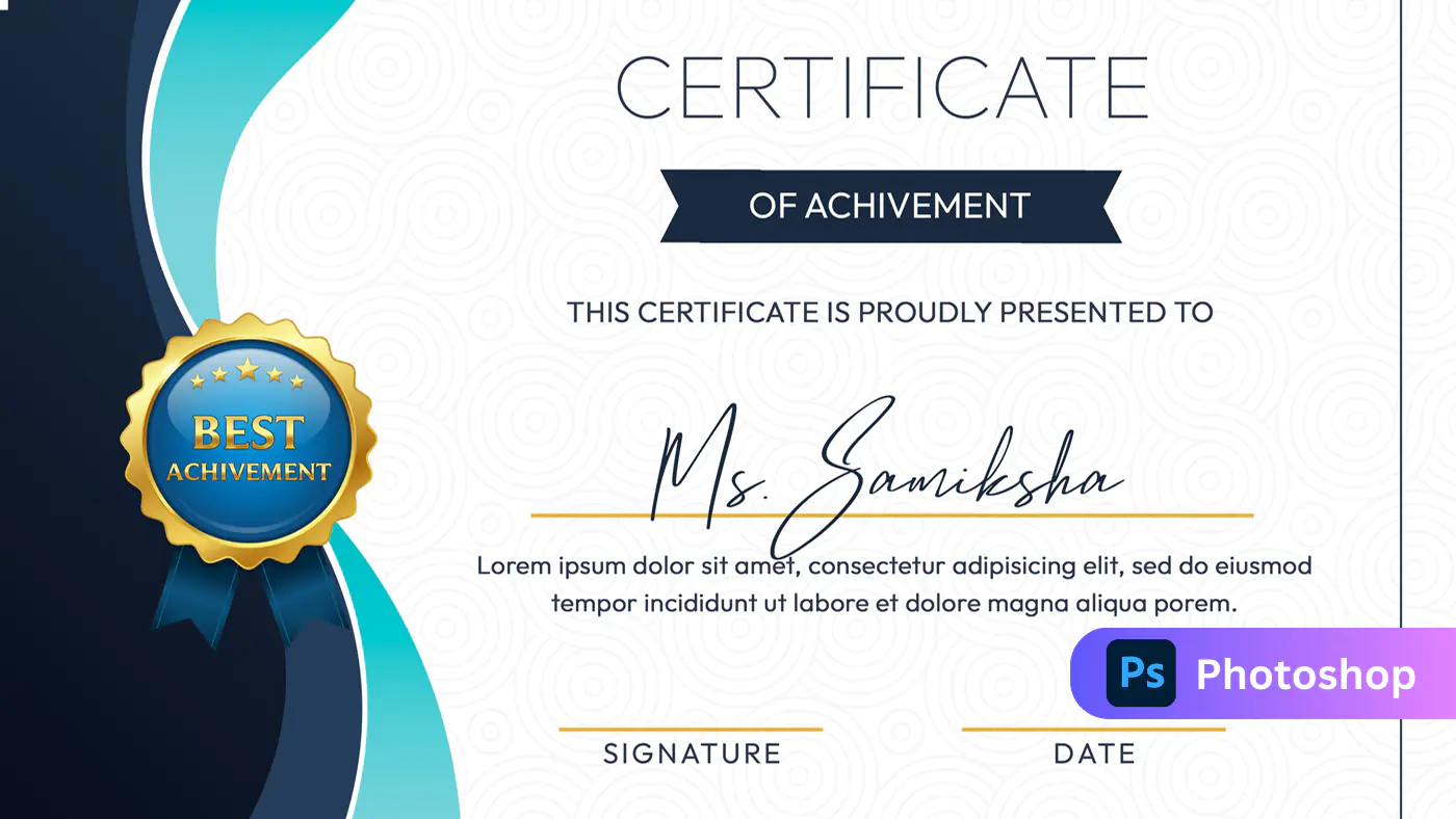 Teal Wave Achievement Certificate Template