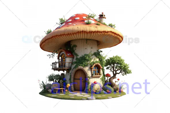 Enchanted Mushroom Cottage 3D Model - Fantasy Forest House