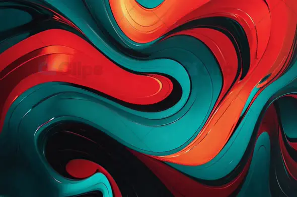 Bold Red and Teal Abstract Liquid Flow – Vibrant Fluid Motion