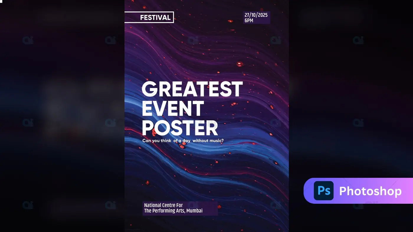 Abstract Wave Festival Event Poster with Dynamic Purple-Blue Motion