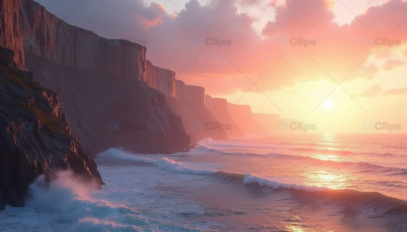 Golden Hour Sunset Over Coastal Cliffs