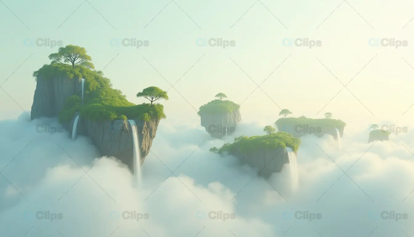 Serene Floating Islands with Cascading Waterfalls