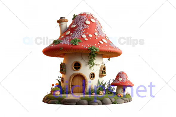Fairy Tale Mushroom House 3D Model - Fantasy Cottage Design