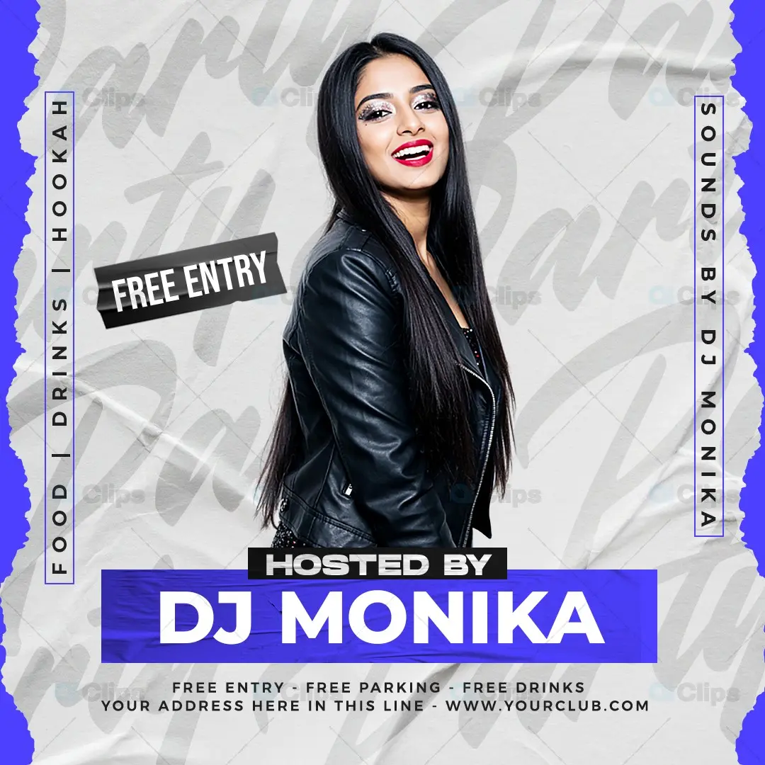 DJ Club Night Event Flyer Template with Blue Accent Design