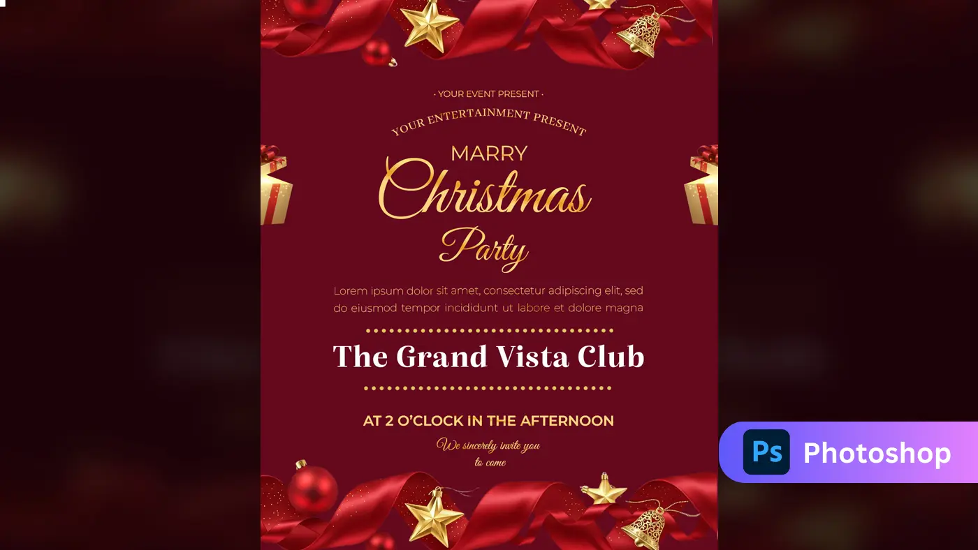 Burgundy Gold Christmas Party Invitation Template