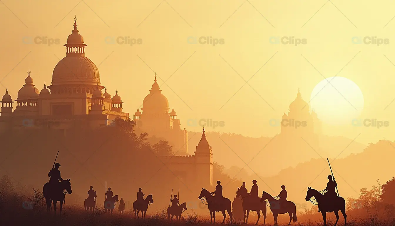 Riders at Sunset in Front of Majestic Indian Palace
